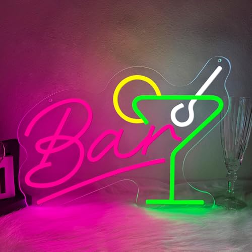 Bar Neon Sign, Cocktail Martini Glass LED Neon Light for Wall Decor, Dimmable USB Powered Pink Green Bar Neon Light for Home Bar, Pub, Man Cave, Perfect Gifts for Bartender & Cocktail Lovers - color: L-bar