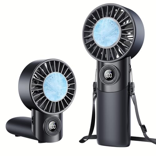 Portable Handheld Fan with Semiconductor Ice Cooling, 5 Seconds Cool Down | 4000mAh Handheld Fan/Table Fan/Neck fan 3 In 1, Rechargeable 10500 RPM Turbo cooling fan for Outdoor,Office,Camping,Travel - color: Black