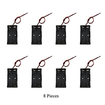 HAHIYO 3V AA Battery Holder Bundle Series with Wire Sturdy Clapm Flexible Springs Contact Build-in Harnesses Batteries Black Case Easy Install 8 Pieces for Wall Clocks Ham Radio Kids Toys - style: Without cover-2AA-8P