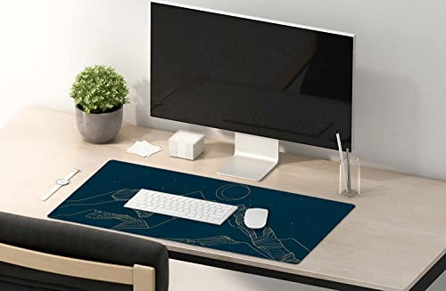SSOIU Mountain & Moon Landscape Blue Desk Mat, Extended Gaming Mouse Pad 35.5x15.7 in, Large Non-Slip Rubber Base Mousepad with Stitched Edges, Waterproof Keyboard Mouse Mat Desk Pad for Office, Home - color: Mountain & Moon Landscape Blue