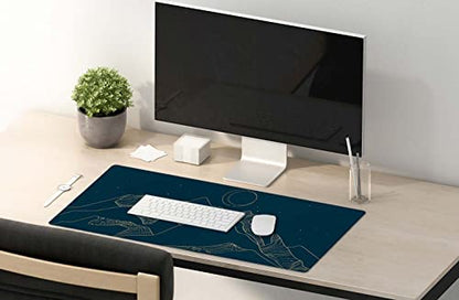 SSOIU Mountain & Moon Landscape Blue Desk Mat, Extended Gaming Mouse Pad 35.5x15.7 in, Large Non-Slip Rubber Base Mousepad with Stitched Edges, Waterproof Keyboard Mouse Mat Desk Pad for Office, Home - color: Mountain & Moon Landscape Blue