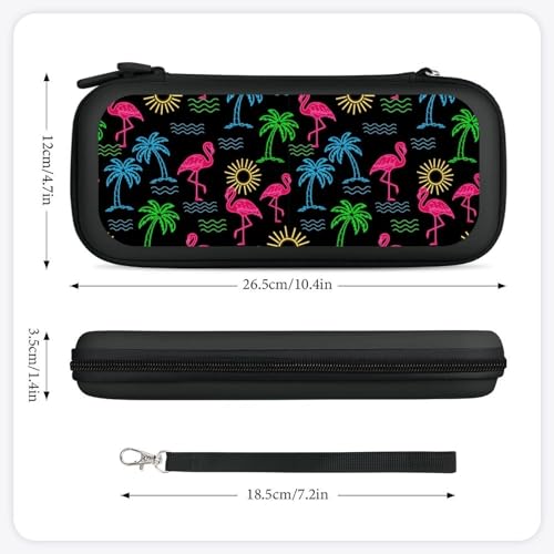 PPIKTC Portable Game Carrying Bag for Switch, Tropical Coconut Tree Neon Flamingo Hard Shell Shockproof Case, Protective Storage Holder Pouch with 15 Game Cartridges - color: Design (215)
