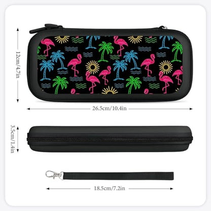 PPIKTC Portable Game Carrying Bag for Switch, Tropical Coconut Tree Neon Flamingo Hard Shell Shockproof Case, Protective Storage Holder Pouch with 15 Game Cartridges - color: Design (215)