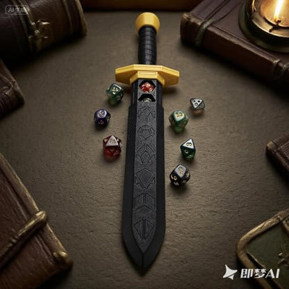 Sword Dagger Dice Holder Box Dice Tower Dungeons and Dragons RPG Tabletop Roleplaying Game Jail DND (Random 7PCS D20 Dice Set Included) Black&Black&Gold - color: Black+gold