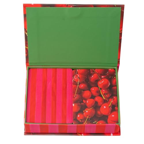 ban.do Set of 2 Decks of Playing Cards, Cherry & Stripes | Set of Two 52-Count Standard Card Decks with Storage Box, Cute Fruit Theme Playing Cards in Decorative Case