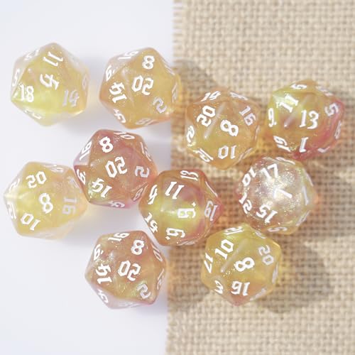 10PCs D20 Polyhedral Dice Set 22mm for DND RPG MTG Dungeons and Dragons Dice (Purple + Gold) - color: Purple + Gold