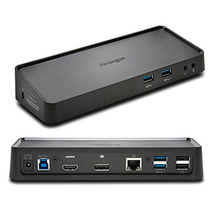 Kensington USB 3.0 Dual Display Docking Station (K33997WW) Black | 4 USB 3.0 + 2 USB 2.0 ports, DP & HDMI dual 2K@60Hz, GbE, powers accessories only (not laptop), Mac requires USB-C adapter