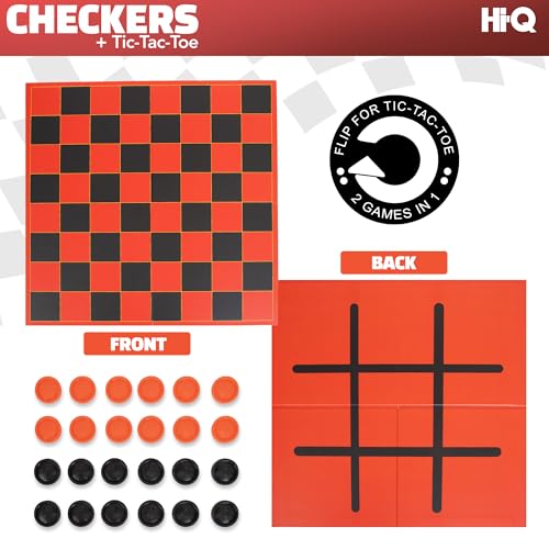 HI-Q Checkers & Tic-Tac-Toe Board Game Set – Classic Strategy for Kids & Family – Features Interlocking Stacking Pieces & Folding Board – Ages 6+