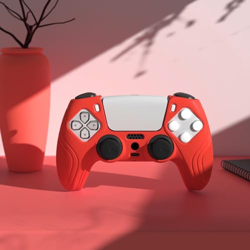 eXtremeRate PlayVital Samurai Edition Passion Red Anti-Slip Controller Silicone Skin for ps5, Ergonomic Soft Rubber Protective Case for ps5 Controller with Black Thumb Stick Caps - color: Passion Red