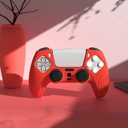 eXtremeRate PlayVital Samurai Edition Passion Red Anti-Slip Controller Silicone Skin for ps5, Ergonomic Soft Rubber Protective Case for ps5 Controller with Black Thumb Stick Caps - color: Passion Red