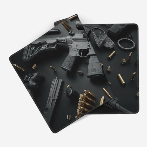 Extended Gaming Mouse Pad with Military Weapon Design, Large Desk Mat for Keyboard and Mouse, Black, 35.4 x 15.7 inches - color: Cool Military Weapon Mouse Pad