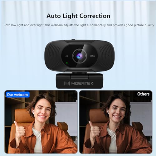 4K Webcam with Microphone, 1080P 60fps Webcam for PC, 8MP UHD 92° Wide Angle Len, Automatic Light Correction, USB Camera with Privacy Cover, External Computer Camera for Business Meeting/Video Call