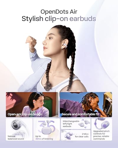 SHOKZ OpenDots Air Open-Ear Clip-On Bluetooth Earbuds, Purple,Touch Control | Deep bass, secure fit, 36h playback, Bluetooth 6.1, AI noise reduction, IP55 - color: Daybreak Purple