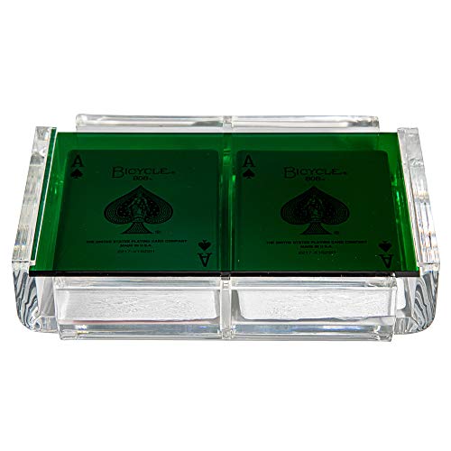 Modern Elegant Playing Card Deck Holder Tray with 2 Decks of Playing Cards in Unique Stylish Deluxe Acrylic Box with Color lid (Green) - color: Green