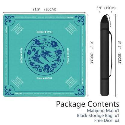 Green Mahjong Mat with Rules, 31.5*31.5in Anti Slip American Mahjong Mat for Table, Noise Reduction, Neoprene Mah jongg Mats with Carrying Bag & 3 Dices, Mahjong Supplies Gift, Board Tile Games Mats - color: Green04