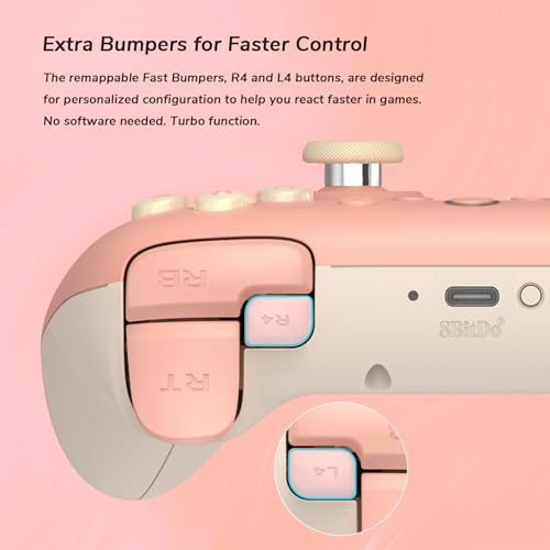 8Bitdo Ultimate 2C Wireless Controller (Hall Effect Joystick Update) for Windows PC and Android, with 1000Hz Polling Rate, Remappable L4/R4 Bumpers, Rumble Vibration and Turbo Function (Pink) - color: Pink