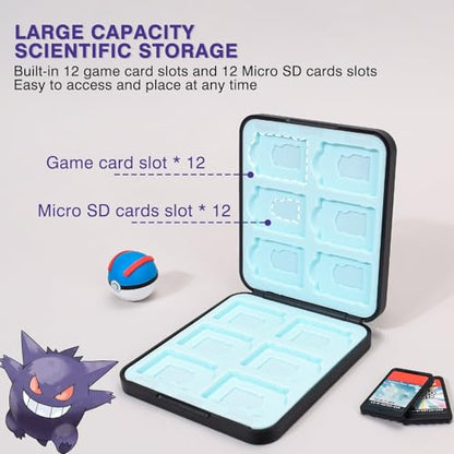 DLseego Cute Game Case for Switch Lite/Switch/Switch OLED, 12 Slots Game Cards Holder and 12 Micro SD Card Slots, Portable Game Card Storage Cartridge Box - color: Black