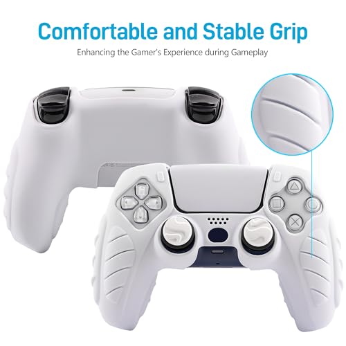 Ergonomic Soft Grip Skin Compatible PS5 Controller Cover, Anti-Slip Silicone with 6 Thumb Grips Accessories Set for PlayStation 5 (Clear Gray) - color: White