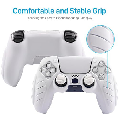 Ergonomic Soft Grip Skin Compatible PS5 Controller Cover, Anti-Slip Silicone with 6 Thumb Grips Accessories Set for PlayStation 5 (Clear Gray) - color: White