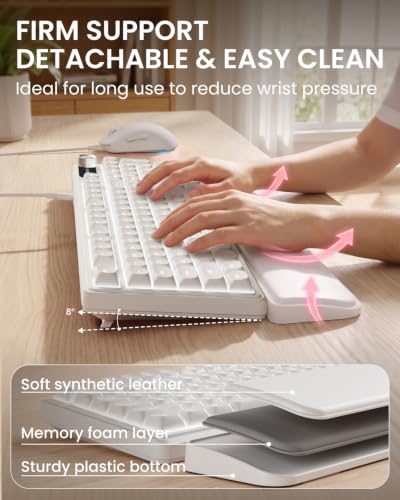 EWEADN Wired Keyboard and Mouse Combo with Detachable Wrist Rest, Quiet Ergonomic Keyboard Mouse Set with Multimedia Knob, RGB Backlit, Double-Shot Keycaps Natural Typing for Laptop, PC - White - color: White