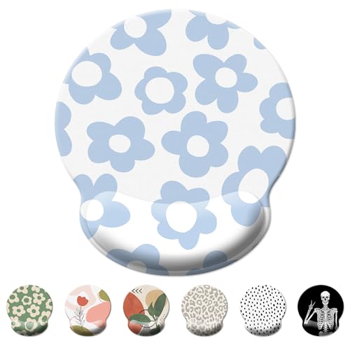 Blue Mouse Pad Wrist Support,Ergonomic Mouse Pad with Wrist Rest,Comfortable Mousepad with Smooth Wrist Rest,Pain Relief Mouse Pads for Non-Slip Base,Computer,Laptop,Office，Home(Vintage Groovy Flower) - color: Blue Vintage Groovy Flowers