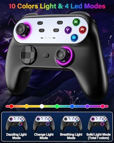 Switch Controller Compatible with Nintendo Switch/Switch Lite/OLED/PC | Programmable Wireless Switch Controller with 10 LED Light, 6-Axis Motion, Turbo, Vibration, One-Key Wake Up & Pairing - color: black and white