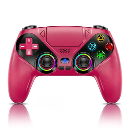 Gamrombo LED Wireless Controller for PS5, Compatible with PS5 Pro/Slim/PC, Dual Vibration, Macro/Turbo Function, 3.5mm Audio Jack, 6-Axis Motion Control Gamepad with Speaker - color: Red