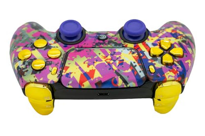 Custom Controllerzz Custom Wireless Controller Compatible with PS5 - Multiple Designs Available (Neon Drip & Gold Chrome) - color: Neon Drip & Gold Chrome