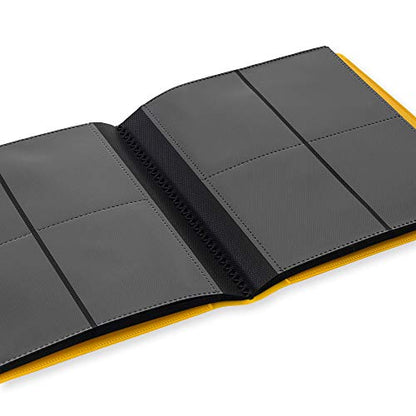 Vault X 4 Pocket Strap Trading Card Binder 160 Cards Side Loading (Yellow) | Holds 160 standard-size TCG cards in 20 side-loading 4-pocket pages. Padded, water-resistant cover. - color: Yellow