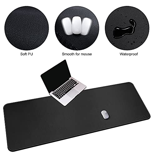 CENNBIE Leather Desk Mat, 66.9" x 23.6" Desk Mat on top of desks (Black) | Premium Stitched Edges Resist Wear. Waterproof, Non-Slip & Easy To Clean. Protects Desk From Scratches. For Office & Home. - color: Black, size: 23.6" x 66.9"