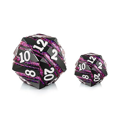 D20 DND Dice DNDND 33mm Large Metallic Die with Gorgeous Gift Box for Dungeons and Dragons (Purple Stripe) - color: Metal 33mm Purple