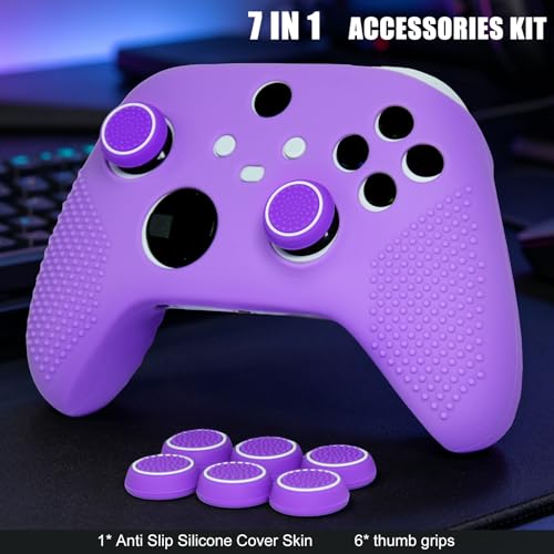 Anti-Slip Purple Controller Skin,Studded Edition Protective Silicone Cover Skin Grips Compatible with Xbox Series X/S Controller and 6 PCS Thumb Grips Caps. - color: Purple