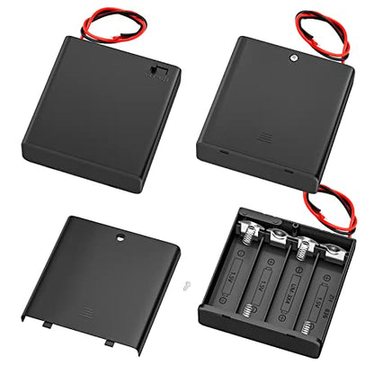 DAIERTEK 4 AA Battery Holder with Switch 6V Battery Case Holder with Cover 4 Slots 1.5V AA Battery Storage Box with Wires Battery Connector -3pcs - color: 4AA