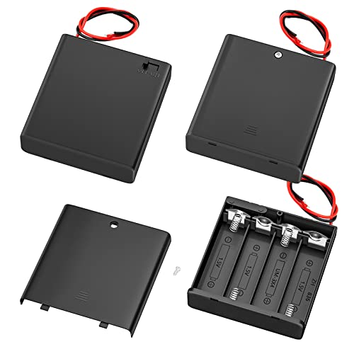 DAIERTEK 4 AA Battery Holder with Switch 6V Battery Case Holder with Cover 4 Slots 1.5V AA Battery Storage Box with Wires Battery Connector -3pcs - color: 4AA