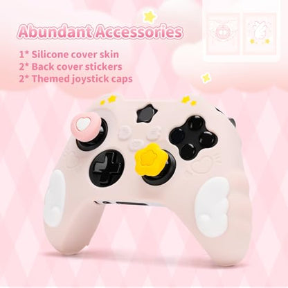 GeekShare Controller Skin Set Compatible with Xbox Series X, Soft Silicone Protective Cover with 2 Thumb Grip Caps and 2 Stickers - Star Wings Series (Pink) - color: Pink