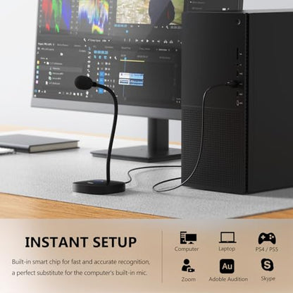 MillSO USB Computer Microphone with Mute Button 360 Degree Adjustable Gooseneck Plug&Play Omnidirectional External USB Microphone for Laptop, PC, Desktop - 1.4M/4.6FT