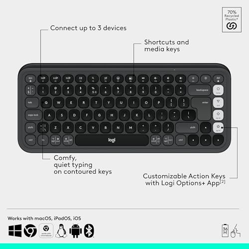 Logitech POP ICON Combo, Wireless Bluetooth Keyboard and Mouse, Comfortable Typing, programmable Keys and Buttons, Quiet clicks, Easy-Switch up to 3 Devices - Graphite and Off-White - color: Graphite White, style: Combo