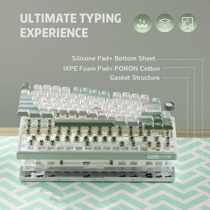 RK ROYAL KLUDGE R75 Mechanical Keyboard Wired with Volume Knob, 75% Keyboard Gasket Mounted, RGB Backlit, Creamy Keyboard with MDA Profile, PBT Keycaps, Hot Swappable Pre-lubed Tactile Switch - color: green