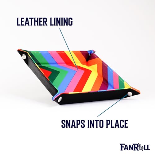 FanRoll Fold Up Dice Tray w/PU Leather Backing: Leather Rainbow, Role Playing Game Dice Accessories for Dungeons and Dragons - color: Rainbow
