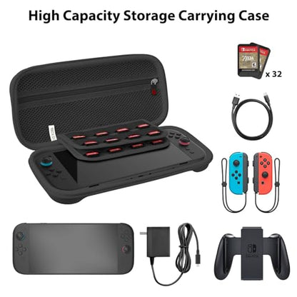 RAVEtone Travel Carrying Case Compatible with Nintendo Switch 2 Model 2025, Large Capacity Premium EVA Portable Hard Shell Pouch Waterproof Game Bag with 32 Game Cartridge Accessories (Black) - color: Black, style: Large