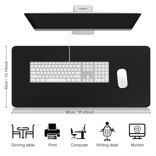 Large Gaming Mouse Pad Extended XXL Mouse Mat Long Desk Pad with Stitched Edges for Keyboard Home Office Gaming Work Big Desk Pad (35.4x15.7IN,90x40) (Black) - color: Black
