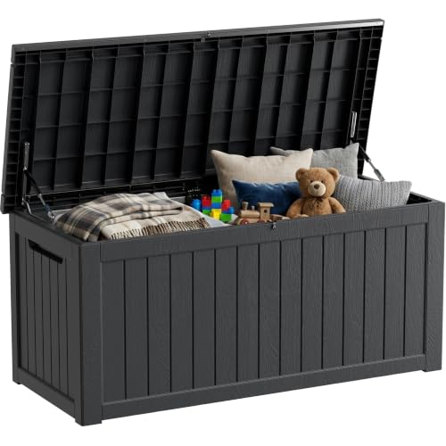 TARKARI 280 Gallon Resin Deck Box, Waterproof Outdoor Storage Box, Lockable for Patio Furniture, Garden Tools, Pool Accessories, UV-Resistant for All Weather Use, Black - color: Black, size: 280 GAL