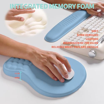 2-in-1 Ergonomic Set, Wave Rise Keyboard Wrist Rest and Massage Bulge Slope Mouse Pad Wrist Support, Cushion Memory Foam Integrated to Relieve Wrist Pain, Lake Blue - color: Lake Blue