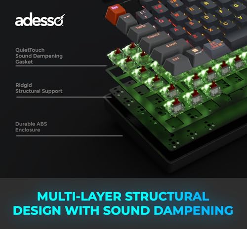 Adesso Easytouch 1300 Mechanical Keyboard, RGB Illuminated | Hot Swappable Red Switches, Wired Wireless Bluetooth, Gaming, Copilot AI Hotkey, Windows Mac