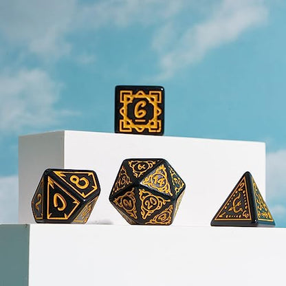 DND Dice Set -D&D Polyhedral Dice (7 Pcs) Druid Dice with Leather Dice Bag for Role Playing Dice Games RPGs(Druid - Black Yellow) - color: Druid - Black Yellow
