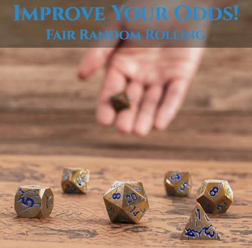 Metal Dice for DND - Ancient Cracked Pharaoh Ruins - Gold Blue Cracks | Beautiful 7pc Polyhedral Dice Set, Smooth Rolling, Role Playing Games (RPG), Compatible with D&D, for Dungeons and Dragons - color: Gold and Blue Cracks