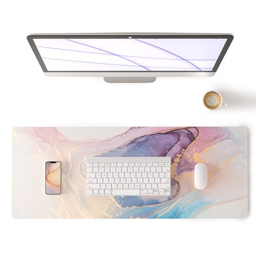 Colorful Star Waterproof Blue Purple Marble Desk Pad, 31.5" x 11.8" | PU Leather Desk Mat Large Keyboard and Gaming Mouse Pads for Office, Non-Slip Writing Pad Desk Accessories for Women Men - color: Blue Purple Marble, size: 31.5" x 11.8"