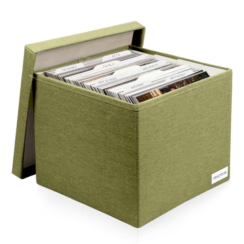 Decorative Photo Storage Box - Linen Photo Box Organizers with Dividers, Fits Holds Up to 800 Photos in 8x10 inch Size, Portable Scrapbook Storage Containers with Lid (Sage) - color: Sage, size: 8*10 inch