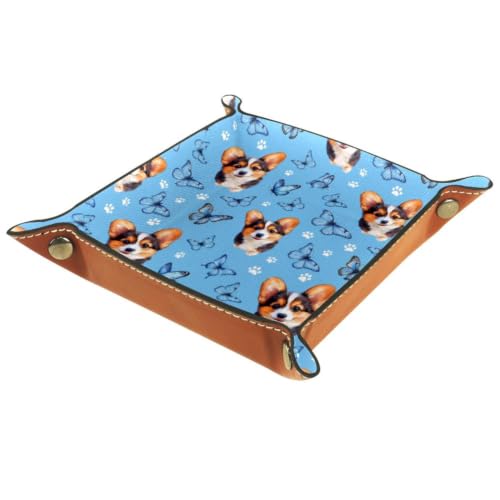 Corgi Butterfly Paw Dice Tray Folding Square PU Leather Dice Rolling Tray | Portable Dice Trays for Dice Games Like RPG, DND and Other Table Games, Folded 4.5x4.5x1.2inch - color: Corgi Butterfly Paw