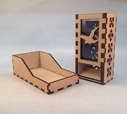 Raven Mini Dice Tower v1 Medium Blue Acrylic Window Laser Cut MDF Unique Fast Shipping